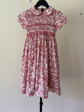 Luli and Me Smocked Toile Print Dress Girls Size 6X Red White  READ